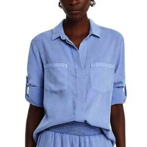 NWT Bella Dahl High Low Split Back Button-Down Shirt Peri Blue XS